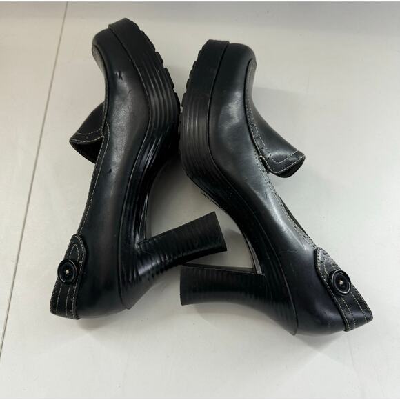 Vtg 90s Y2K lei Size 9 Loafer Heels Shoes Black Platform Leather Chunky - Picture 6 of 11